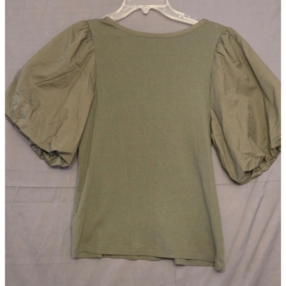 Old Navy Puff-Sleeve Mixed Fabric‎ Top Womens Size 2X Green Boho